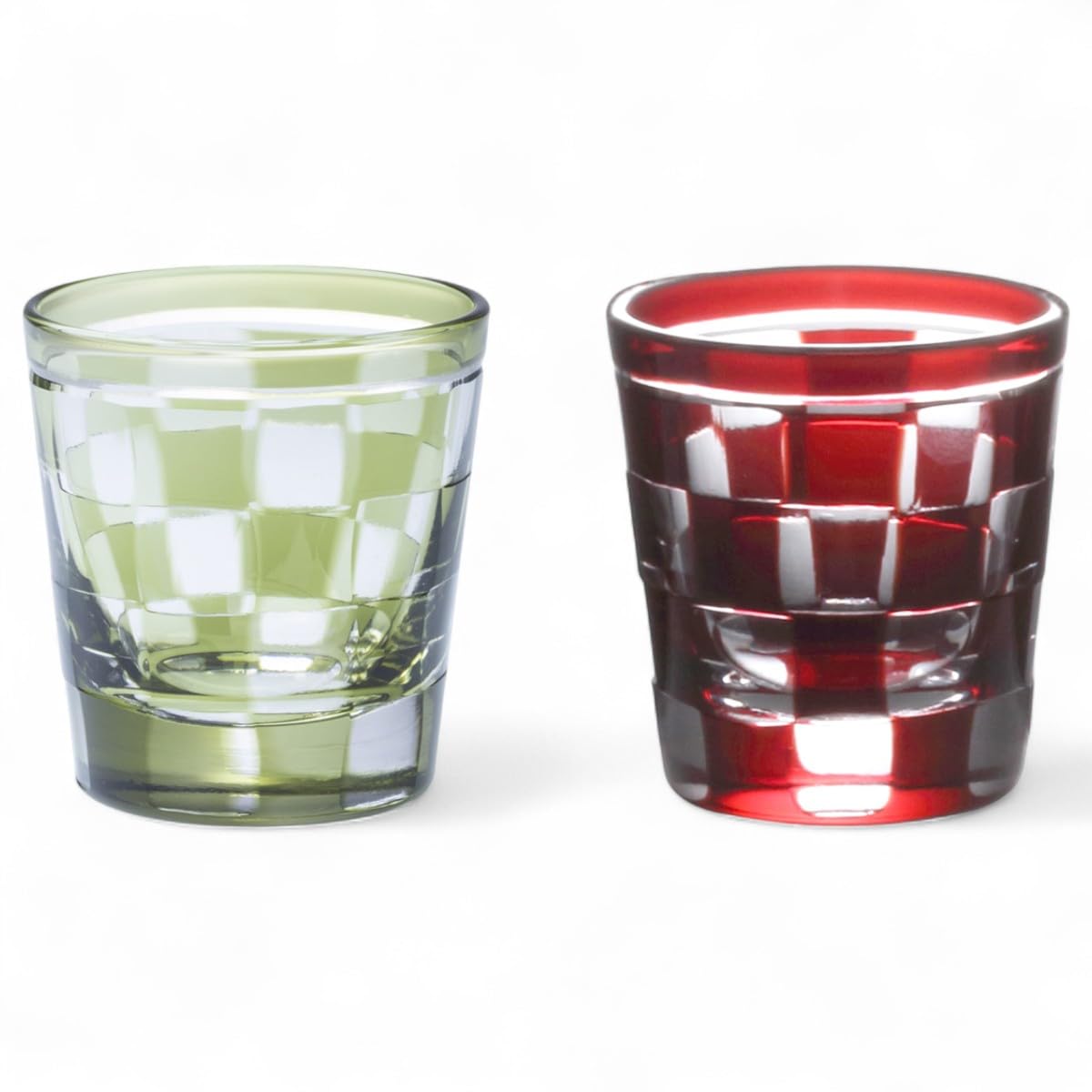 

Mizukage Kiriko Pair of Checkered for Cold Checkered Green Bishou J-kitchens Glasses, Pattern, Small, Sake, 55xH58mm, 65cc, & Red, (Current Model)
