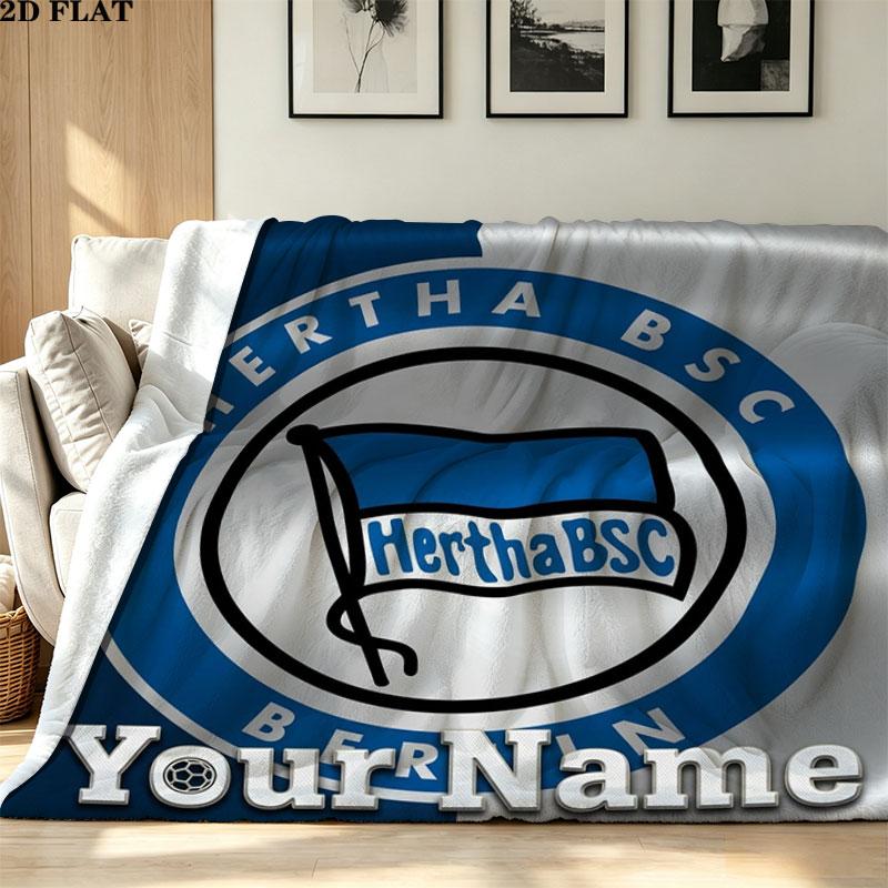 1PC Hertha BSC Custom Name Patterned Flannel Blanket Suitable For All Seasons for Home Decor Warmth and Comfort Gifts Holiday Present