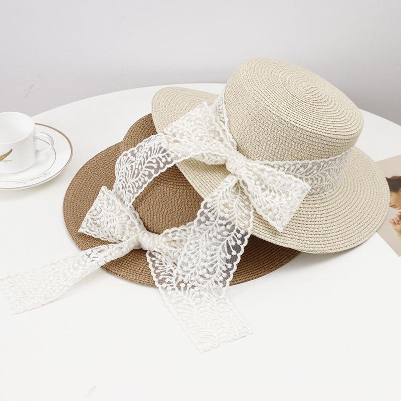 Summer sunshade straw hat women's sunscreen UV protection straw weaving big brim beach hat sweet elegant bow sun hat