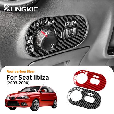 Pro Seat Ibiza 6L 2003 2004 2005 2006 2007 2008 Skutečná měkká nálepka z uhlíkových vláken Panel rámečku spínače světlometů pro levostranné řízení Příslušenství