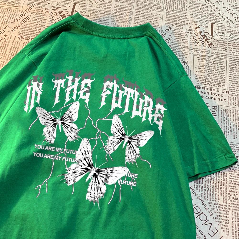 V Budoucnosti Tmavě Černý Motýl Pánská Dámská Hip Hop Prodyšné Tričko Letní Pár Volné Tričko Oblečení Tričko Pár