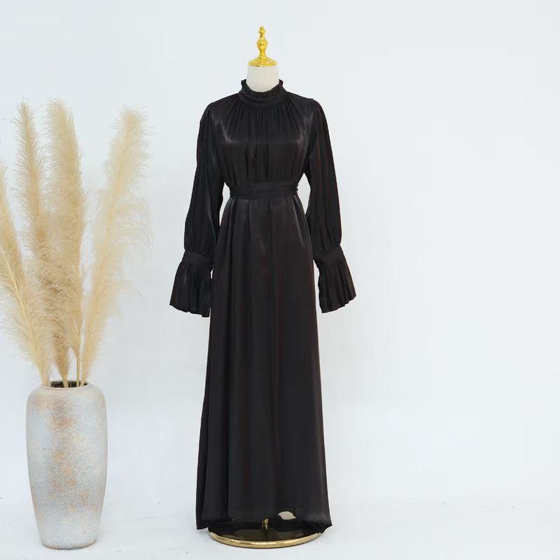 

New Middle East Dubai Party Waist Hugging Lace-up Dress Trumpet Sleeve Lace up Dress Coffee S