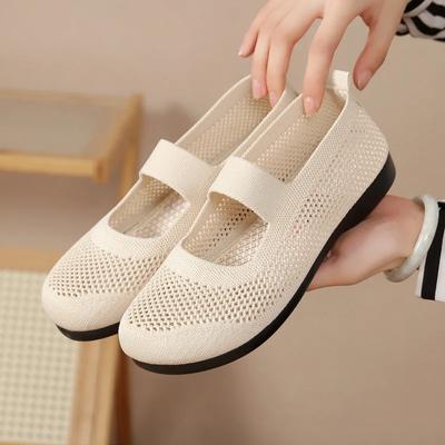 Women's Ballet Flats Summer New Breathable Mesh Women's Flat Casual Shoes Slip On Round Toe Single Shoes Comfortable Mom Shoes