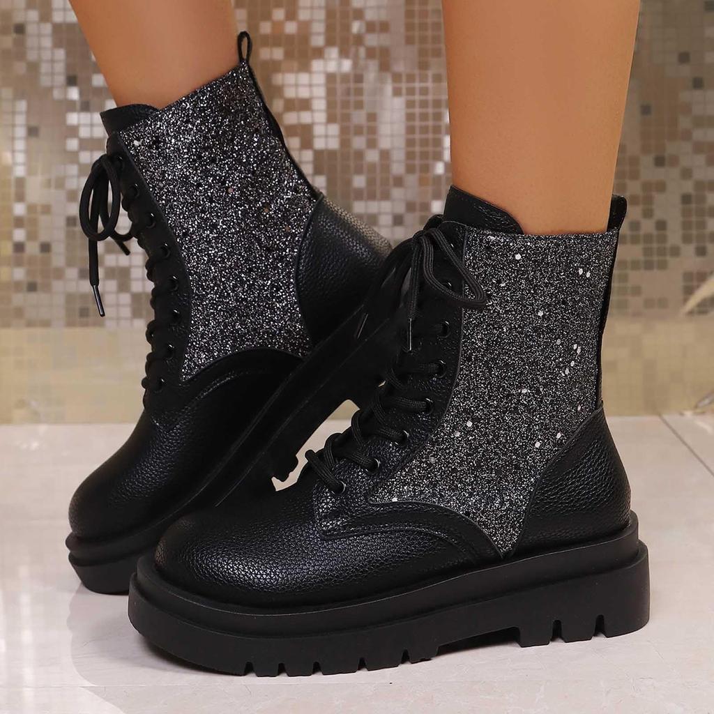 Ladies' Fashionable Color Low Heel Leather Face Round Toe Mid Top Boots