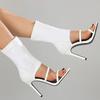 Fashion New Open Toed High-heeled Sandals with Women's Soft Leather Temperament, Fashionable and Beautiful Elastic Socks and Boots