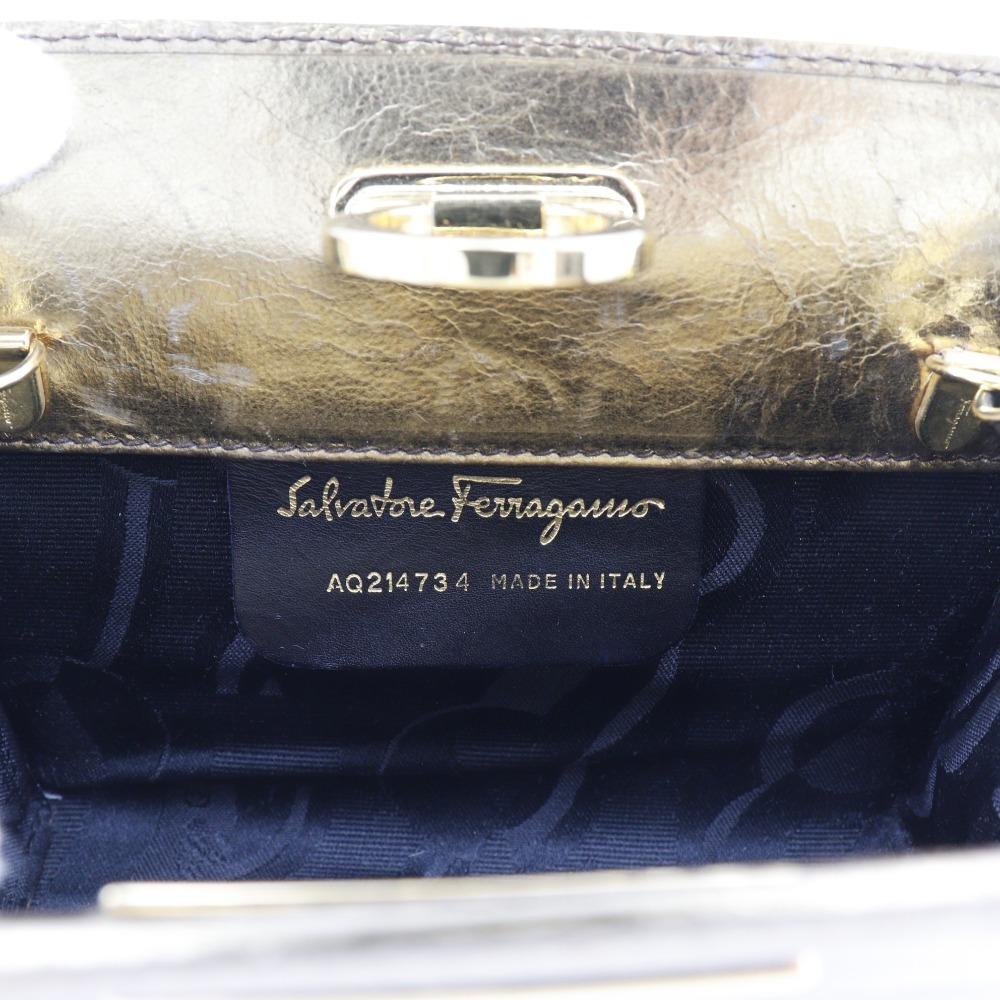 Salvatore Ferragamo ChainShoulder Shoulder Bag AQ214734 Gancini 2-way Clutch Gold Calfskin Women Used