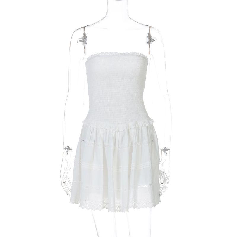 

Strapless Pattern Fairy Dress Tube Top Waist Hugging Solid Detail Pattern Fairy Dress Female White S