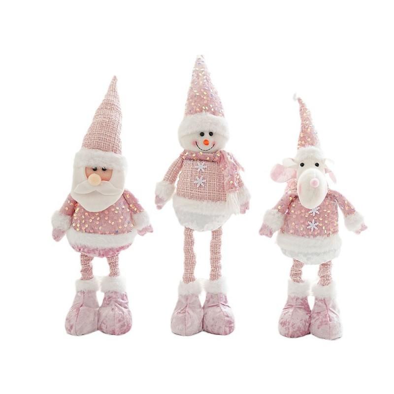 Stretchable Christmas Ornament Doll Santa Snowman Reindeer Pink Glitter Decor Home Tree Hanging
