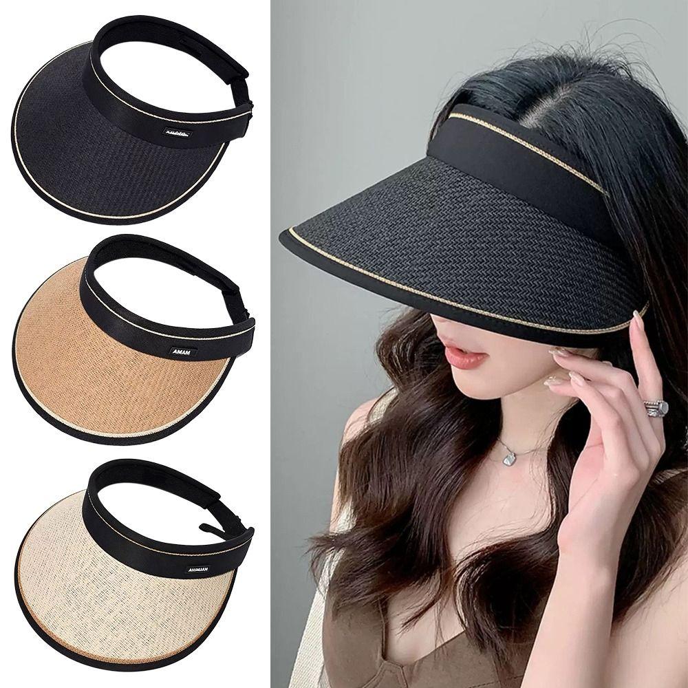 Plaited Design Foldable Bucket Hat Woven Straw Straw Hat Visor Design Beach Hat  Sun Protection