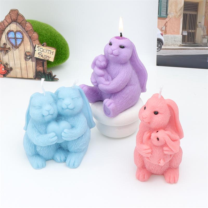 Easter Couple Holding Loving Rabbit Silicone Candle Mold DIY Mother Rabbit Holding Small Rabbit Easter Gift Candle Plaster