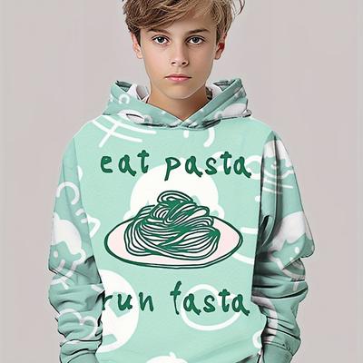 3D Digital Printing Fun Food Trend Funny Trend Pattern Hooded Sweatshirt, Fashionable Casual Children's Clothing, Perfect Gift for Boys