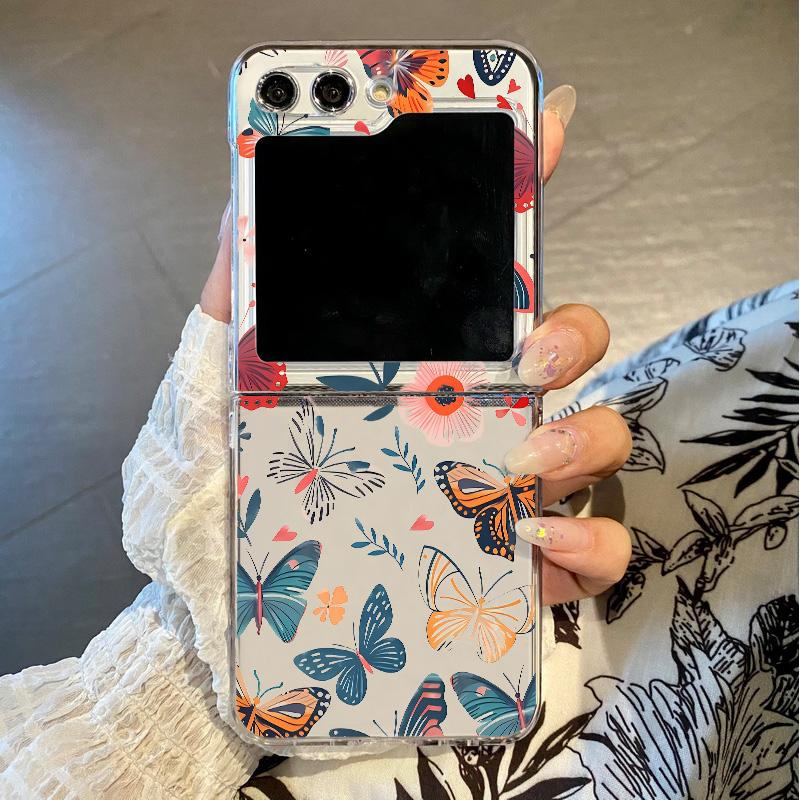 

Прозрачный складной чехол с золотым принтом бабочки для Samsung Galaxy Z Flip 7 6 5 4 3 5G, жесткая крышка для телефона для Samsung Z Flip5 Flip6 Flip7 Galaxy Z Flip3 5G