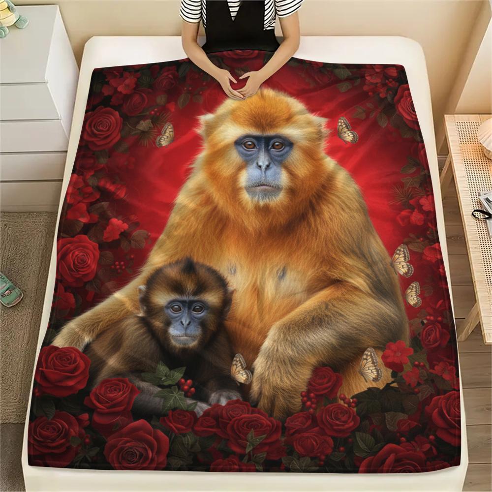 

1PC Red Rose Animals Print Flannel Blanket, High quality All Seasons, Home Decor, Warmth and Comfort, Perfect for Christmas Gifts 80cm x 120cm