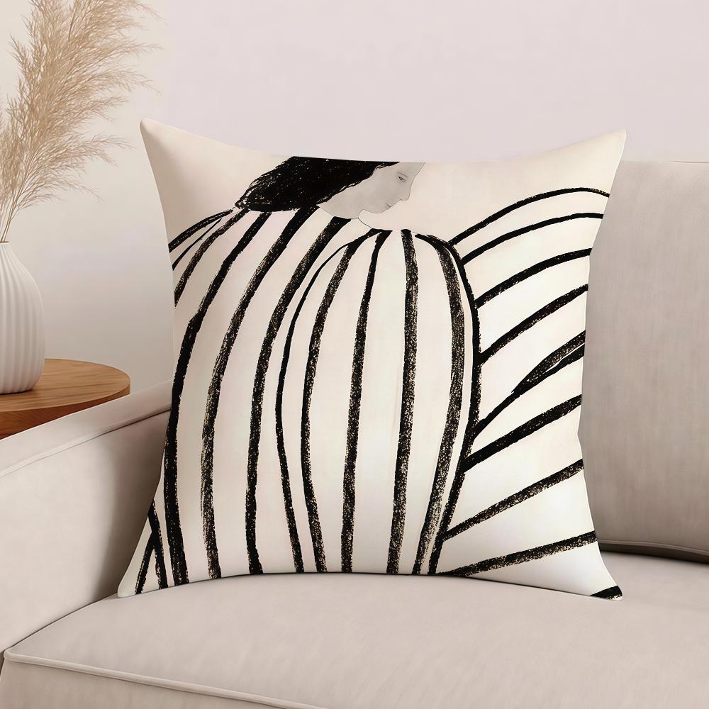 Scandinavian Art Geometric Abstract Line Girl Pillow Case Office Cushions Suitable For Sofa Car Bedroom Decorative Cushion Cover