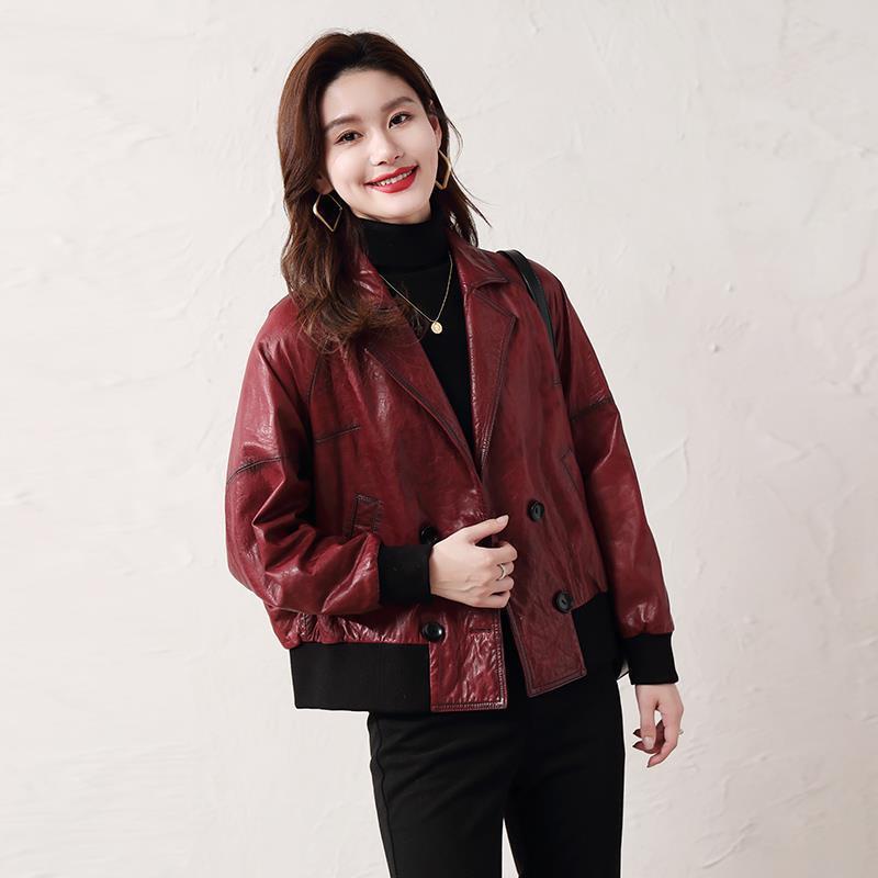 Genuine Leather Jacket for Women Spring and Autumn New Style Short Oil Waxed Cowhide Loose Small Leather Jacket Coat Fashionable and Versatile