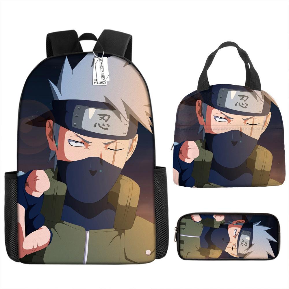 Naruto Schoolbag Elementary School Boys Large Capacity Schoolbag Lunch Bag Pencil Case Three-piece Set