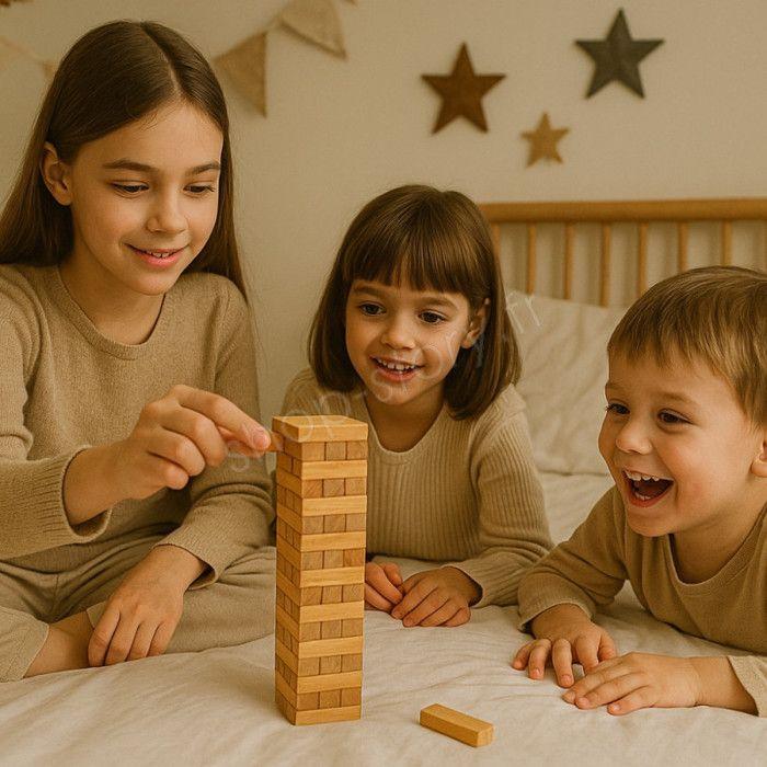 Wooden Jenga Game Travel Size 12 Cm Stacking Skill Game 36 Blocks - From 3 Years