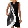 Ladies' Fashionable Retro Color Block Patchwork Printed V-neck Button-down Pocket Vest Dress Beach Vacation Summer Dress