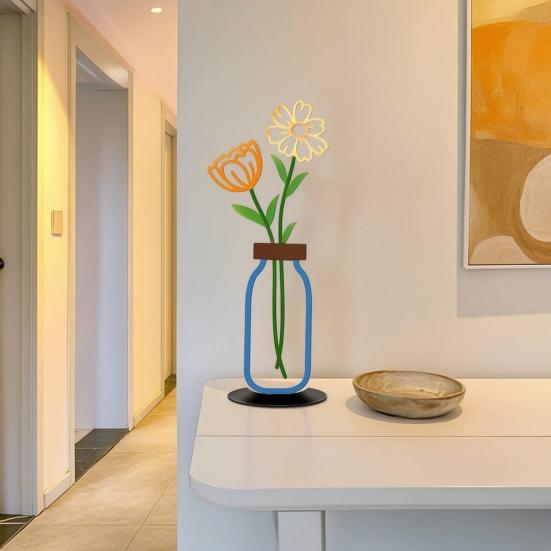 Modern Farmhouse Accents Metal Vase Silhouette Tabletop Decor, Sculptures Desktop Ornaments, Living Room Table Decor Creative Shape Decorations