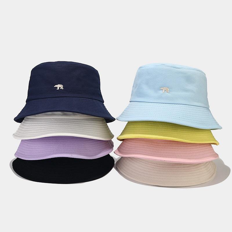 New climbing bear embroidered fisherman hat simple literary small fresh basin hat student couple sun hat