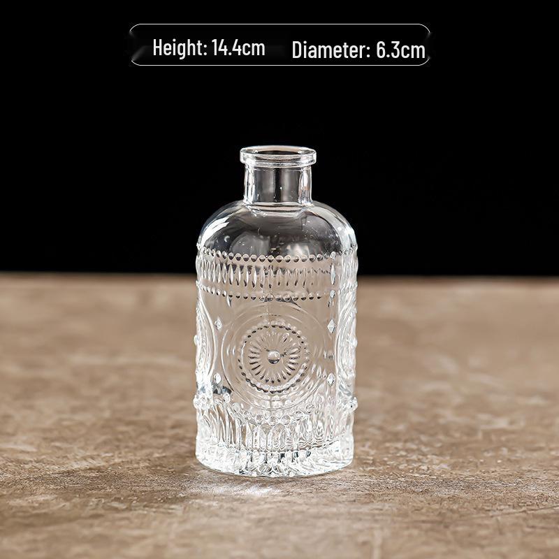 Retro Embossed Transparent Glass Vase: French-Inspired Luxury Home Decor for Living Room