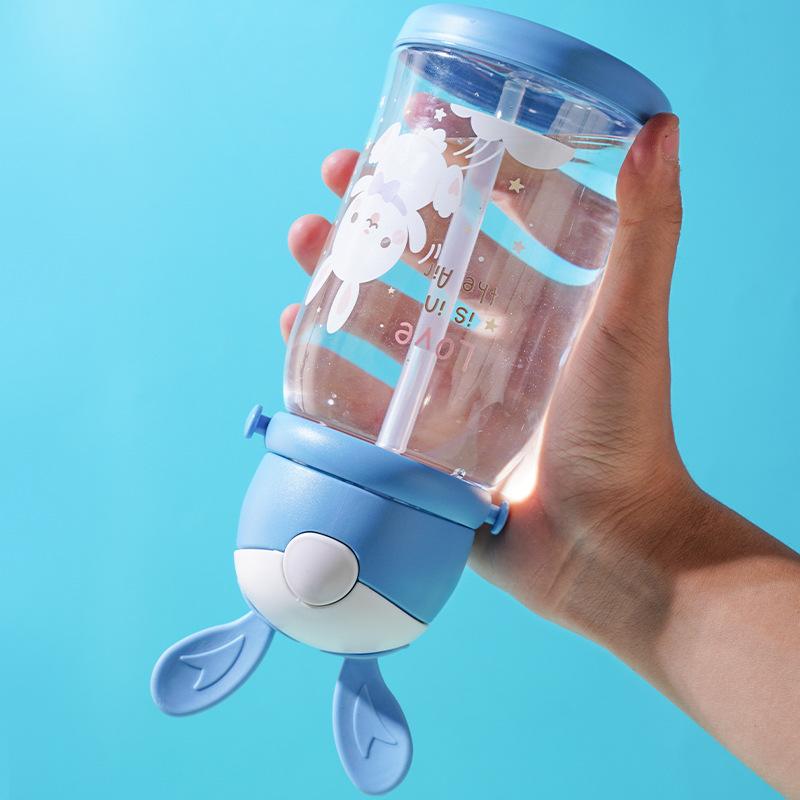 600ml Cute Kids Water Sippy Cup With Straw Cartoon Plastic Water Cups Leakproof Water Bottles For Girls Children's Cup BPA Free