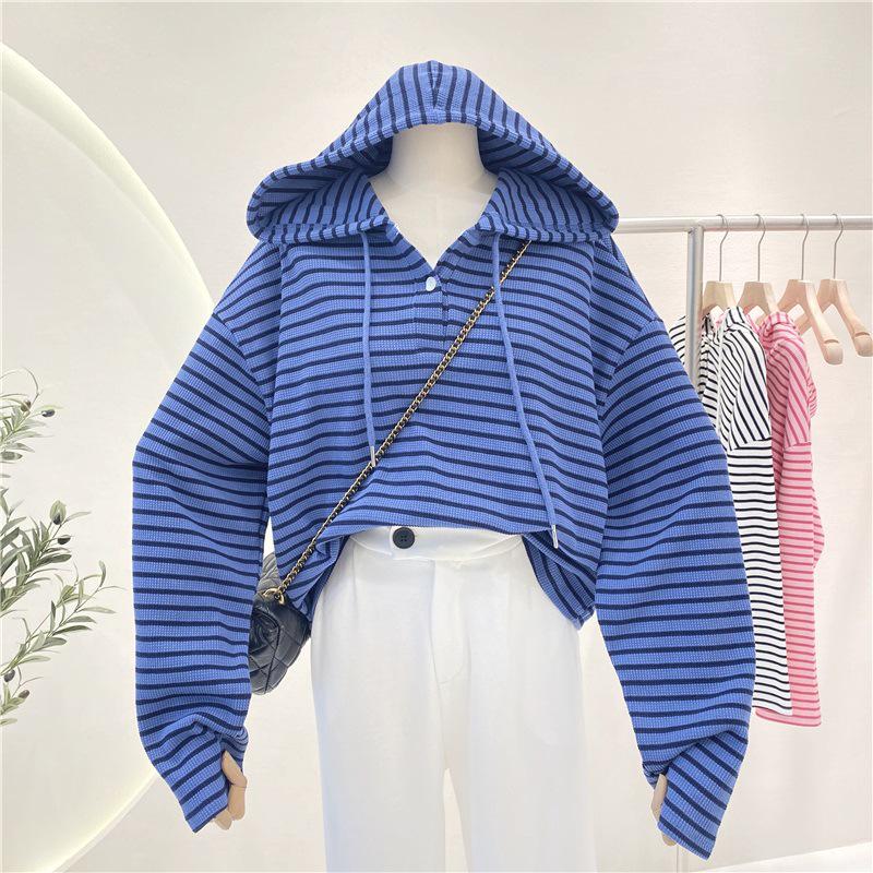 Women's Retro Striped Hooded Sweatshirt - Spring/Autumn 2021 Trend, College Style, Versatile & Loose Fit