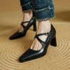 Fashion 2025 New Retro Style Women Pumps High Heels Mary Janes Shoes Woman Spring Genuine Leather Square Toe Casual Lady Party Shoes