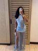 2026 European & American Style Women's Knit Backless Lace-up Tassel Maxi Halter Dress