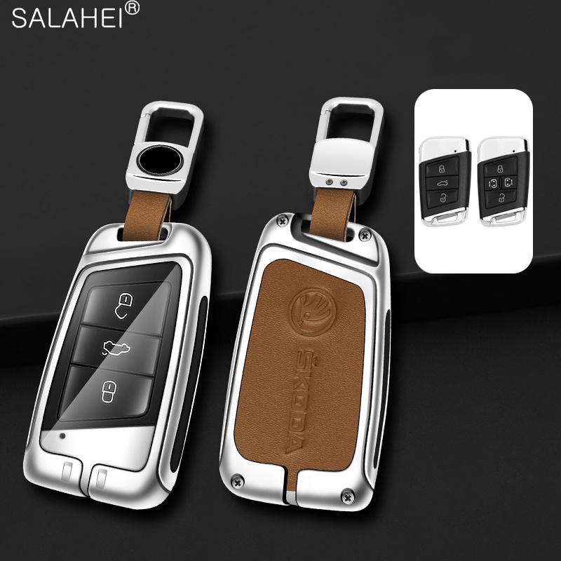 Zinc Alloy Car Smart Remote Key Case Bag Cover Holder Shell Fob For Skoda Superb A7 Karoq Kodiaq 2020 2021 Keychain Accessories EH4