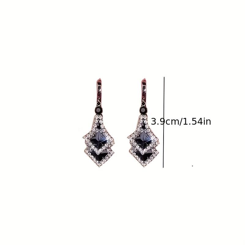 Boucles d'oreilles pendantes en forme de losange avec zircone noire, style rétro élégant, bijoux en alliage, ornements polyvalents pour femmes, bijoux de luxe