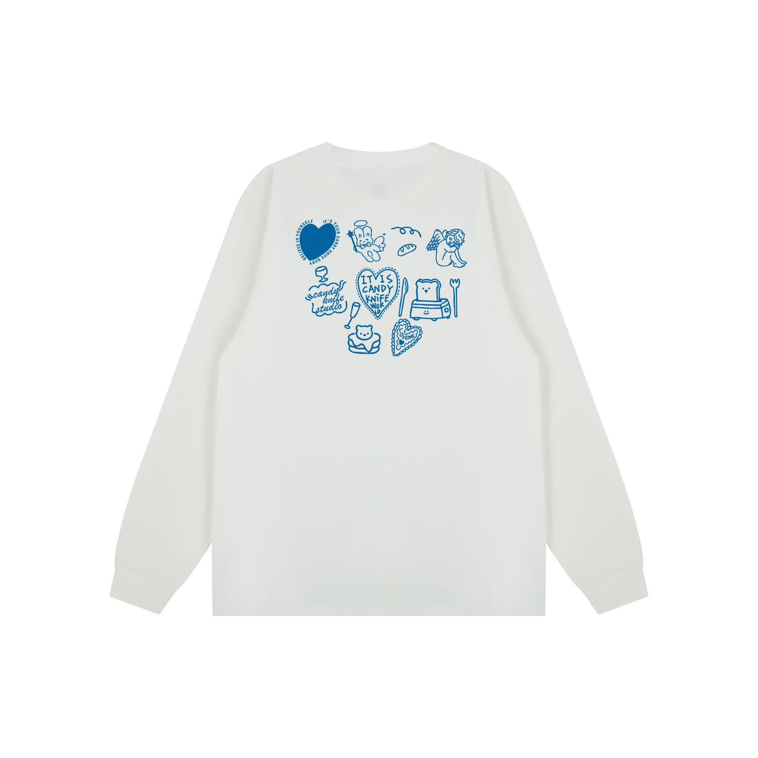 

Trendy Heart Cartoon Print Long Sleeve Korean Style Loose Cotton Couple T-shirt 3XL чорний