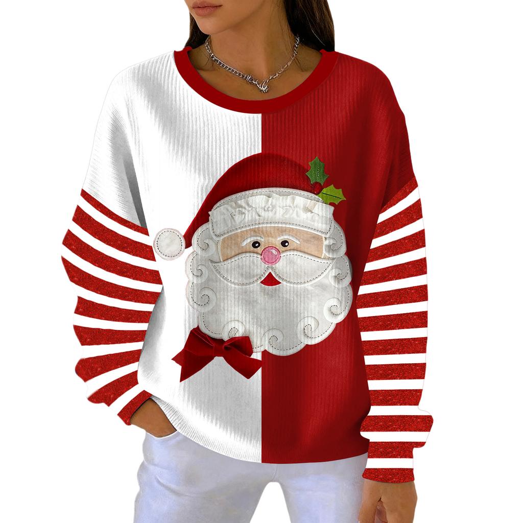 Women's Loose Comfortable Casual And Fashionable Round Neck Christmas Pattern Long Sleeved Sweatshirt