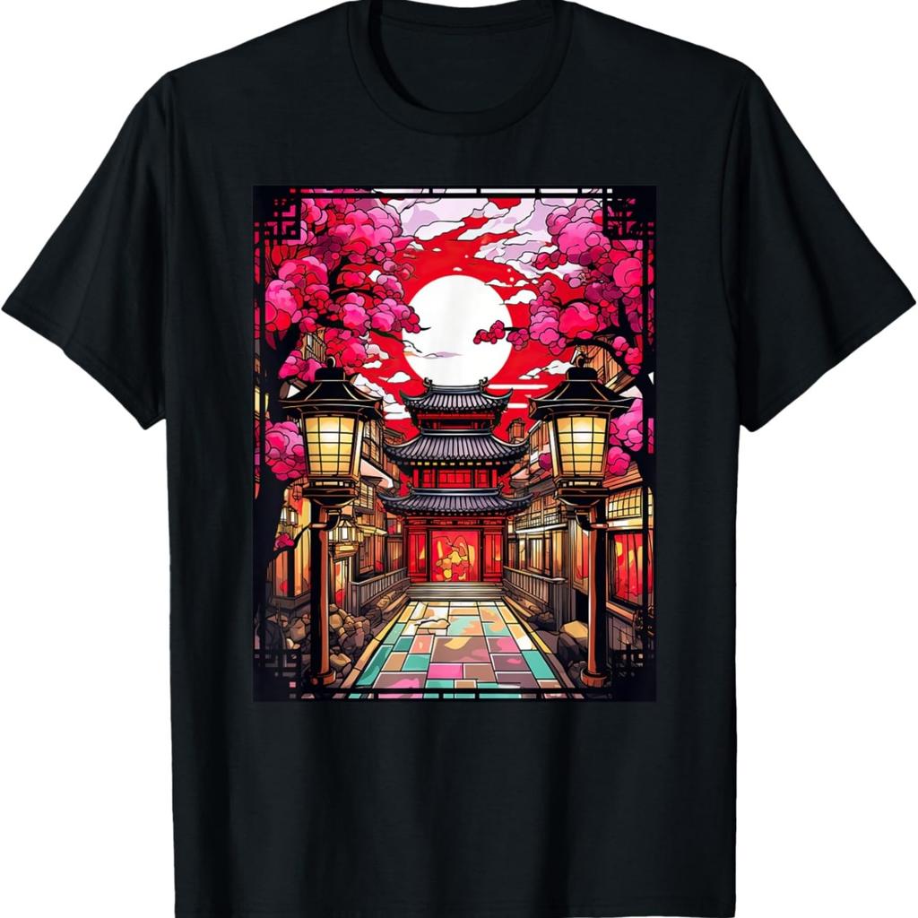 Stained Glass Landscape Cherry Blossom T-Shirt