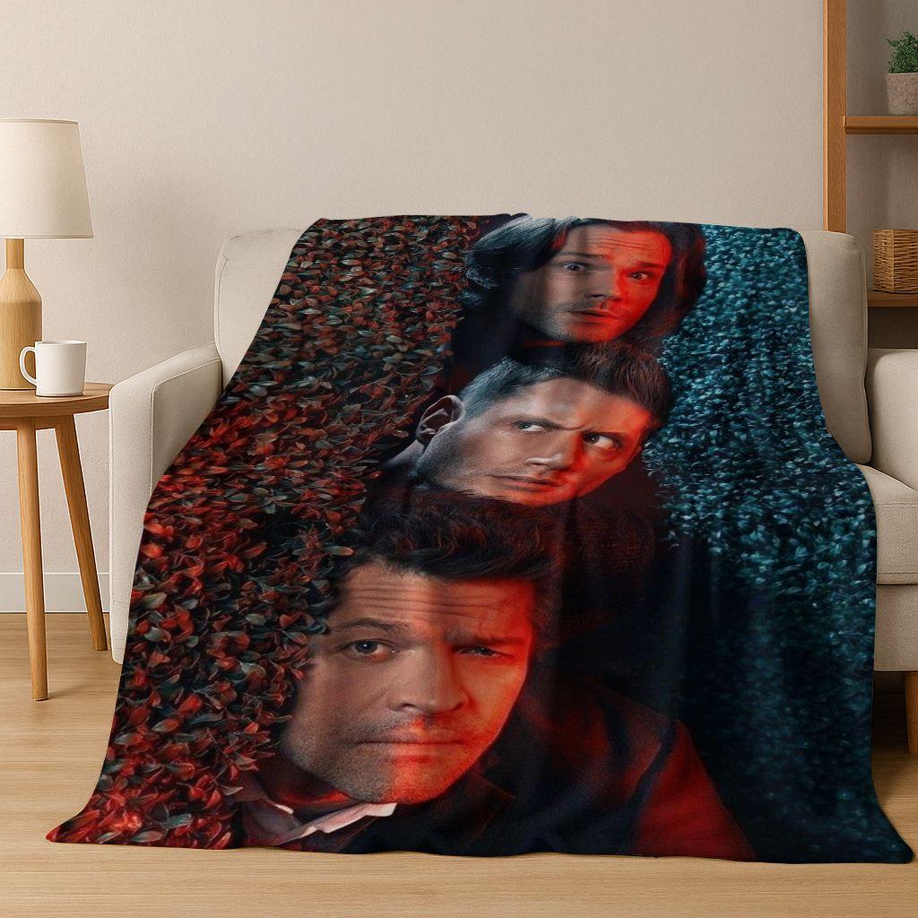 SPN Supernatural Dean Sam Winchester Castiel Flannel Blanket,Cozy Soft Throw Blanket for Home Bedroom Bed Sofa Cover Kids Gift