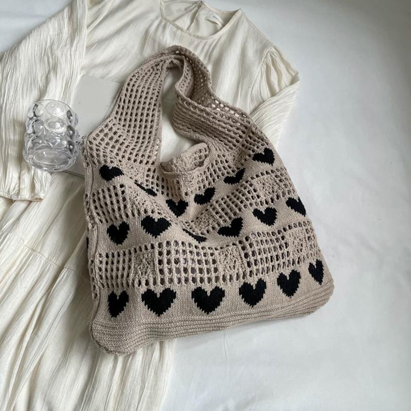 Knitted Handbags Female Large Capacity Totes Women's Shoulder Bag Summer Beach Bag Casual Hollow Woven Shopping Purses AVE
