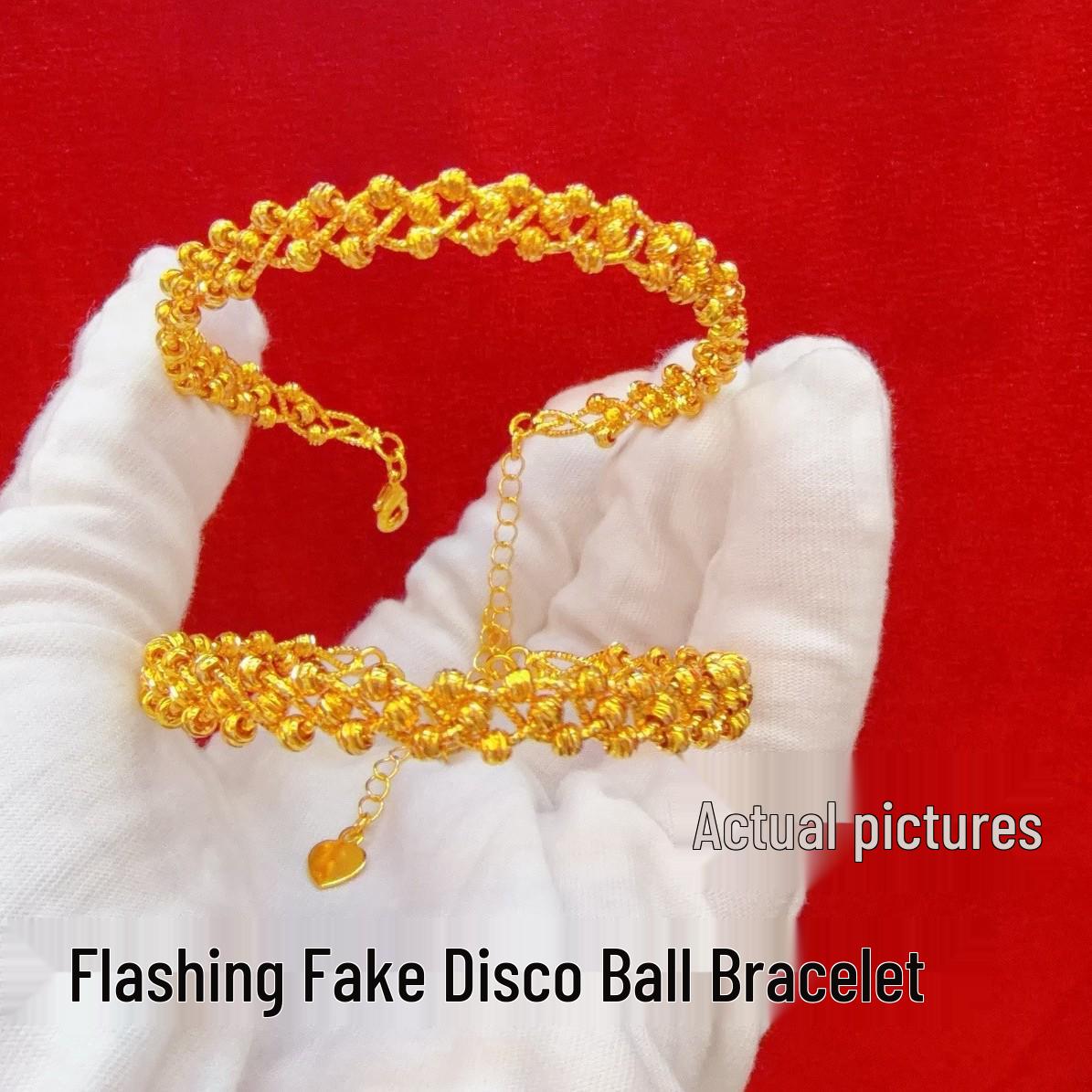 Starry Sky Gold Disco Bead Bracelet with Horseshoe Flower Silk
