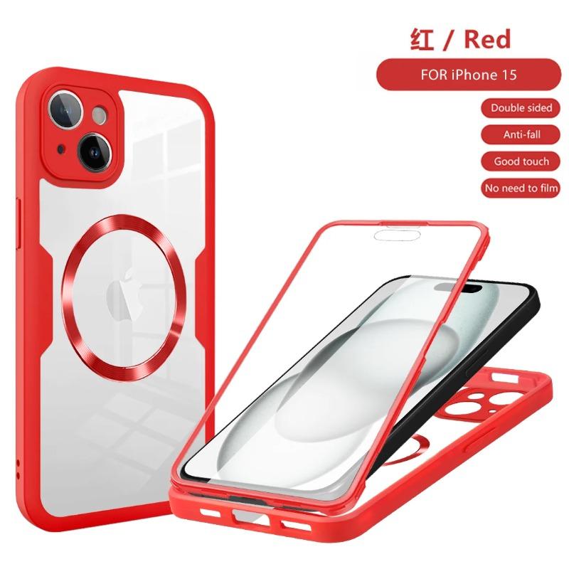 

360 Полностью Магнитный Роскошный Прозрачный Ударопрочный Чехол Для Телефона IPhone 16 14 13 12 11 15 Pro Max Plus для Magsafe Wireless Charge Cover for iPhone 15 Plus красный