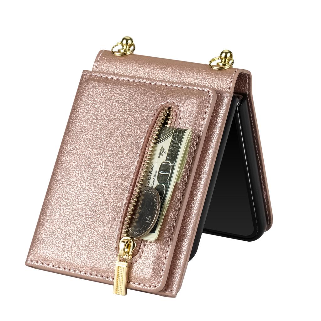 Crossbody Lanyard Leather Wallet Case for Samsung Galaxy Z Flip 7 FE 6 5 4 3 5G Flip6 Flip7 Metal Zipper Card Holder Phone Cover
