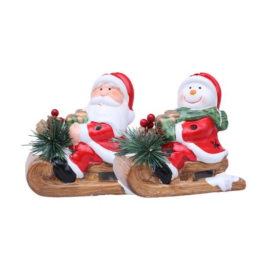 Santa Sleigh Figurine Light Up Ceramic Santa Claus Statue LED