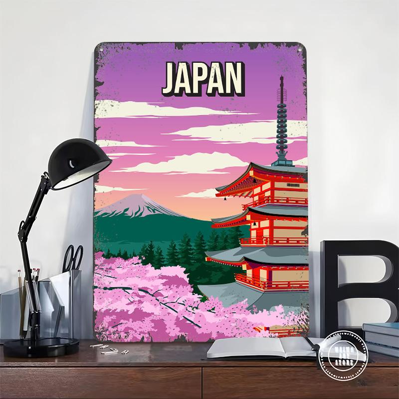 Japan Landscape Travel Metal Poster Customized Wall Art Retro Vintage Tinplate Signs for Aesthetic Decoration Room House Decor