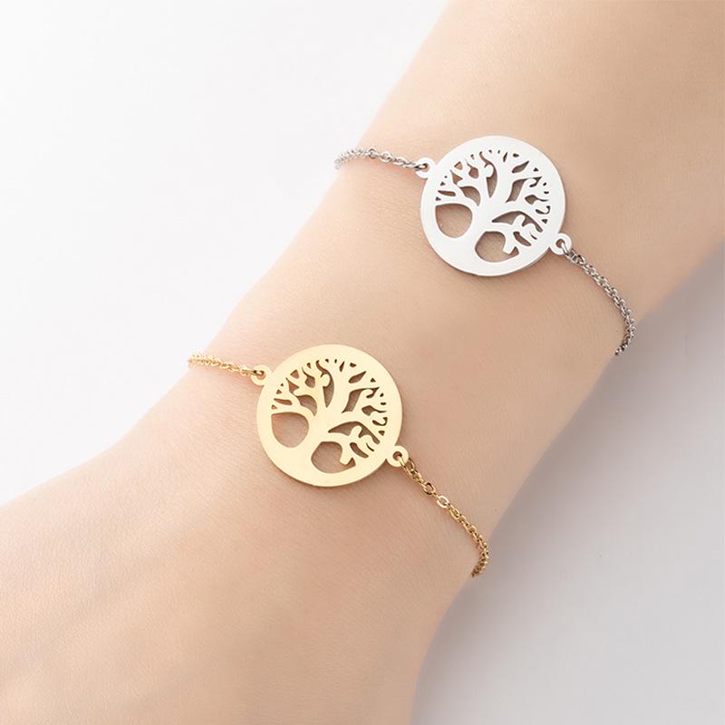 2025 Stainless Steel Geometric Tree Pendant Bracelet