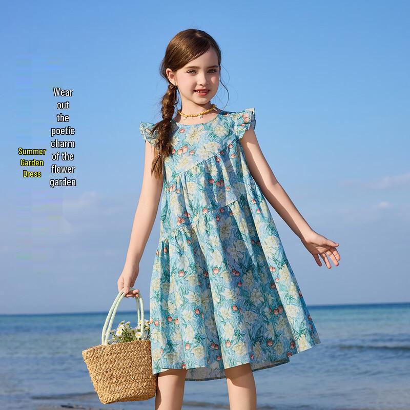 ASK JUNIOR Girls Floral Flutter Sleeve Summer Dress 160