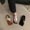 Set of toe low-heeled one-word slippers women's summer 2025 new fashion silver Korean version outer wear temperament women's cool slippers