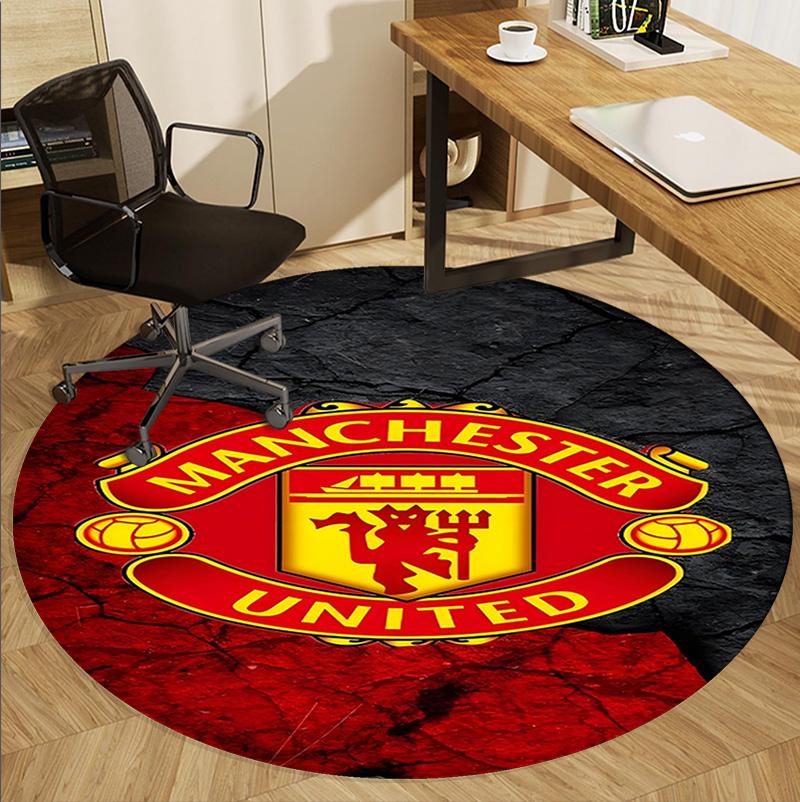 Tappeto Rotondo con Motivo Manchester United F.C, Tappetino da Interno/Esterno, per Picnic, Sala Giochi, Camera da Letto, Ufficio, Soggiorno, Tappeto Decorativo per la Casa, Regalo di Compleanno