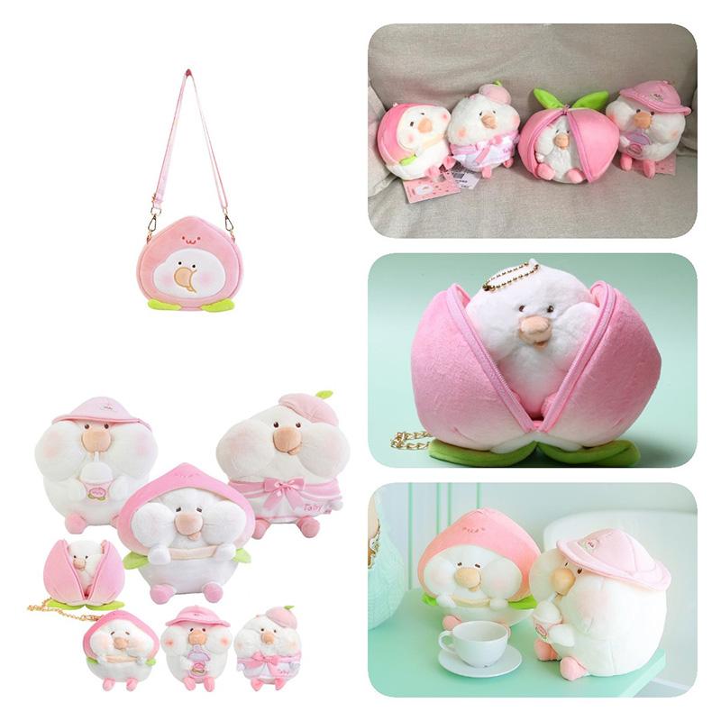 Peach Toby Plush Toy Stuffed Doll Pillow Out Storage Messenger Bag Girls Gift