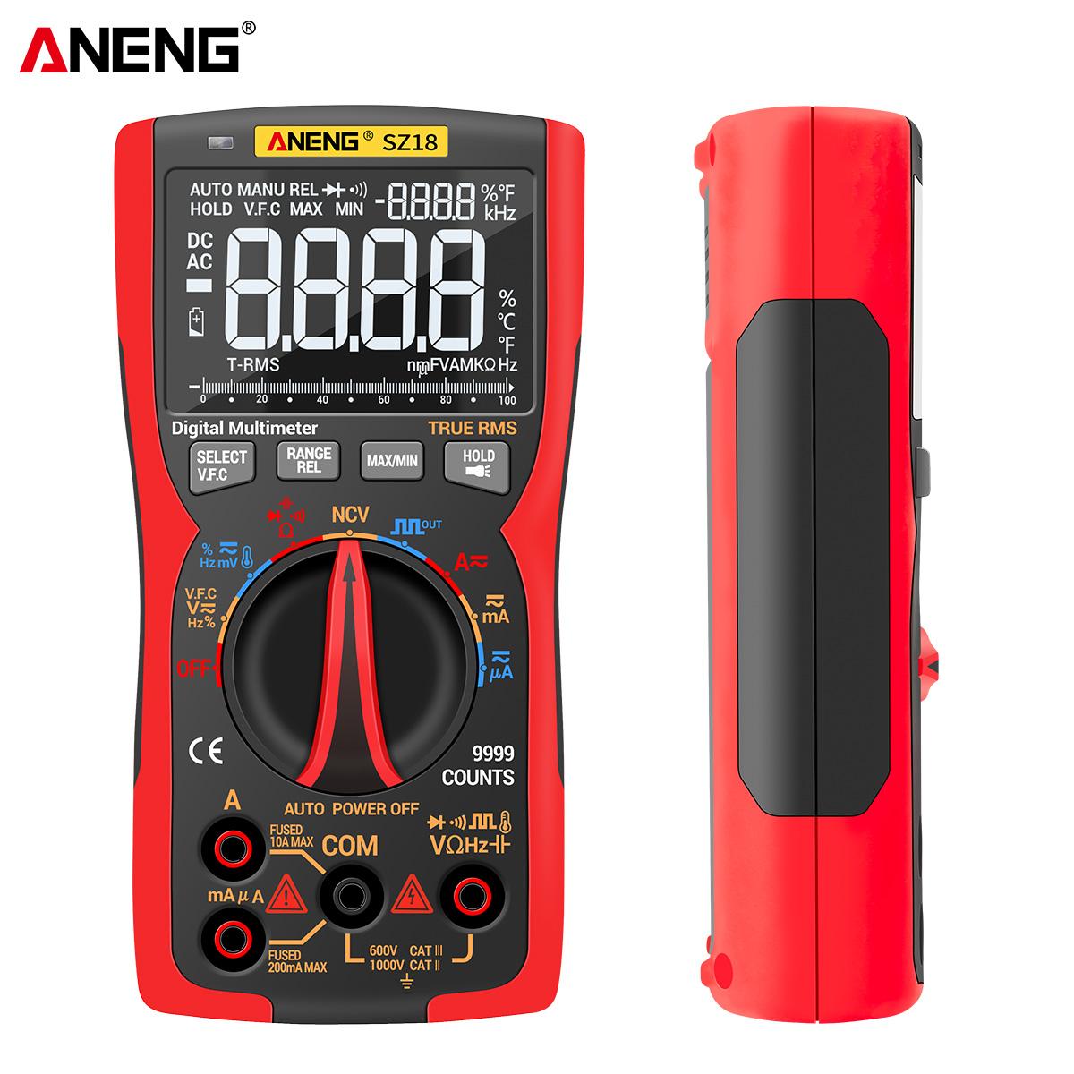 

Цифровий мультиметр ANENG SZ18 9999 Професійний аналоговий тестер True RMS Multimetro DIY Тестери транзисторів NCV Lcr Meter without box without bag червоний