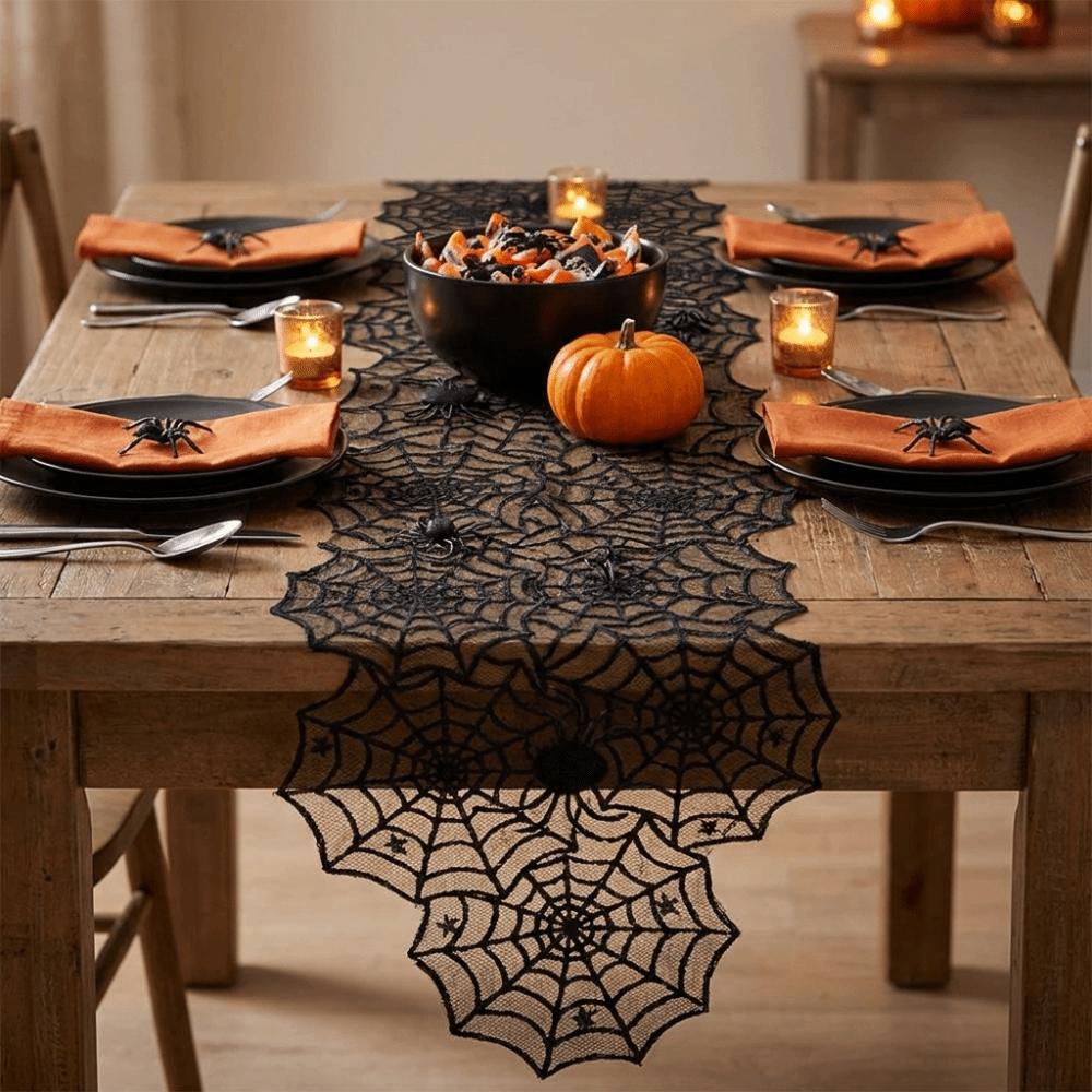 Dark Style Halloween Tablecloth Hand Washable Bat Curtain Creative Lace Curtain Door Decor