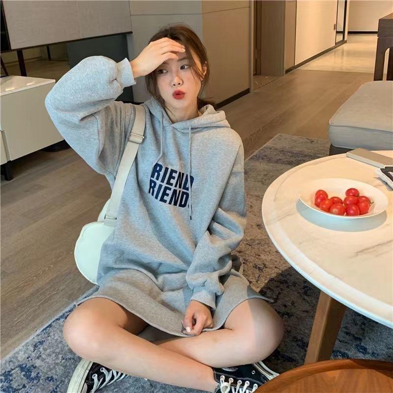 YYFS Damenmode Herbst Winter Langarm Kapuzenpullover Lockere Taille Freizeitkleider