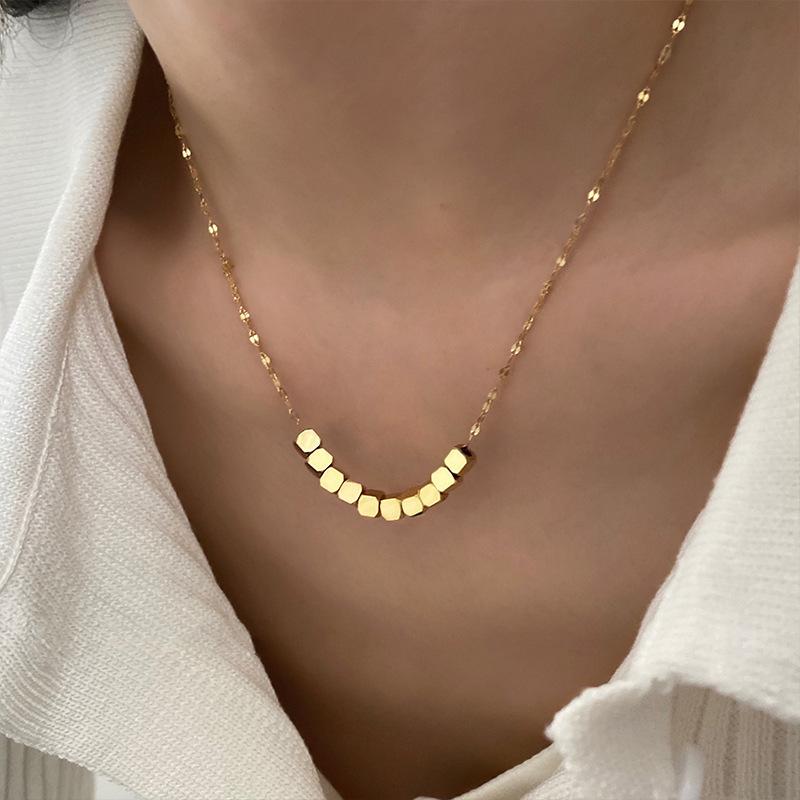 316L Stainless Steel New Fashion Upscale Jewelry Beaded Minimalism Square Charm Dazzling Chain Choker Necklace Pendant For Women